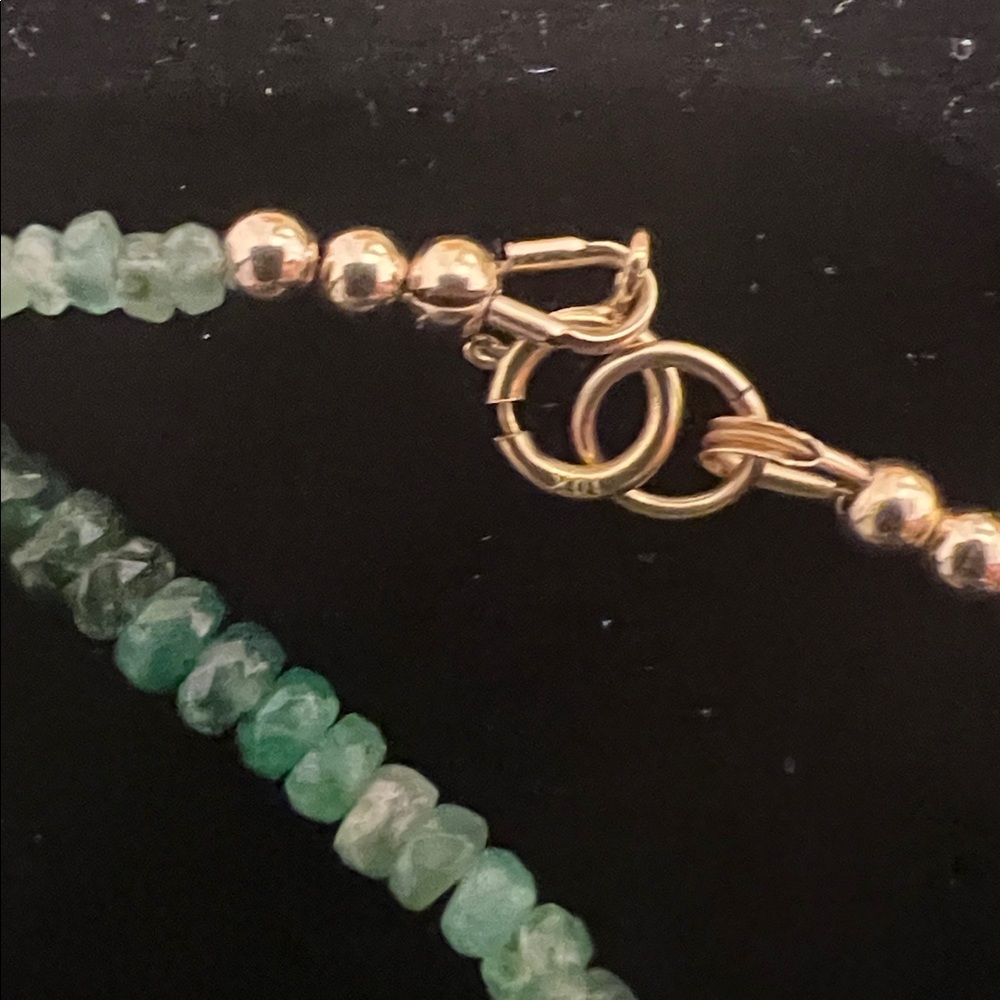 10K Gold and Emerald Gemstone Beaded Necklace - Picture 2 of 4